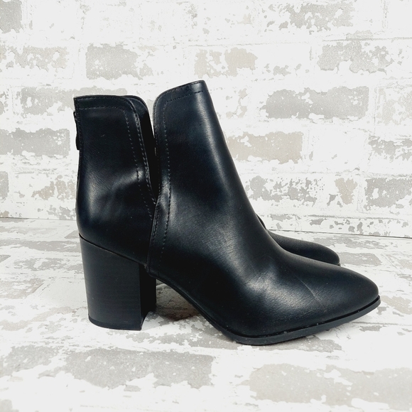 NEW TOP Moda Black Leather Block Heel Side Notch Ankle Boots X99 - Picture 5 of 10